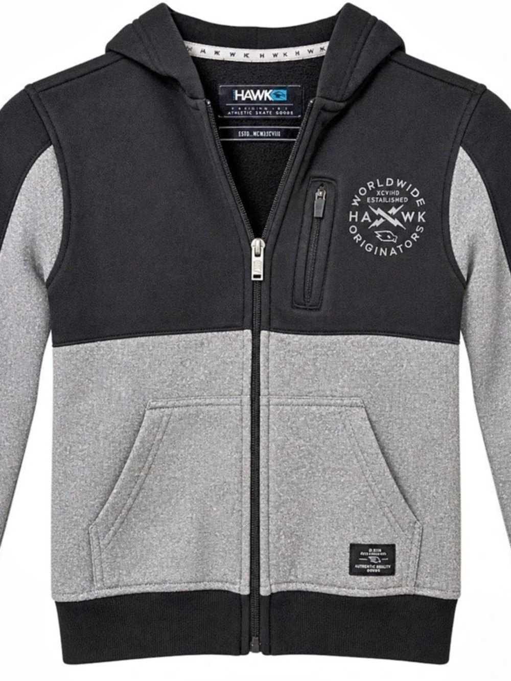 Tony Hawk Boys Black & Grey Full Zip Hoodie Size 7/8